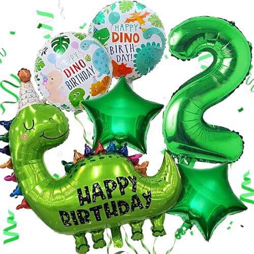 Dino Geburtstag Deko 2 Jahre, Geburtstagsdeko 2 Jahr Jungen, Dinosaurier Folienballons Grün, Luftballons Dino Happy Birthday, Luftballon 2, Dschungel Geburtstag Deko für 2 Jahre Geburtstagsparty von LUKIUP