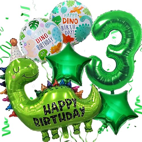 Dino Geburtstag Deko 3 Jahre, Geburtstagsdeko 3 Jahr Jungen, Dinosaurier Folienballons Grün, Luftballons Dino Happy Birthday, Luftballon 3, Dschungel Geburtstag Deko für 3 Jahre Geburtstagsparty von LUKIUP