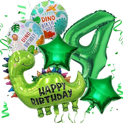 Dino Geburtstag Deko 4 Jahre, Geburtstagsdeko 4 Jahr Jungen, Dinosaurier Folienballons Grün, Luftballons Dino Happy Birthday, Luftballon 4, Dschungel Geburtstag Deko für 4 Jahre Geburtstagsparty von LUKIUP