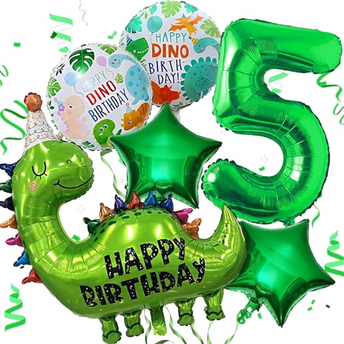 Dino Geburtstag Deko 5 Jahre, Geburtstagsdeko 5 Jahr Jungen, Dinosaurier Folienballons Grün, Luftballons Dino Happy Birthday, Luftballon 5, Dschungel Geburtstag Deko für 5 Jahre Geburtstagsparty von LUKIUP