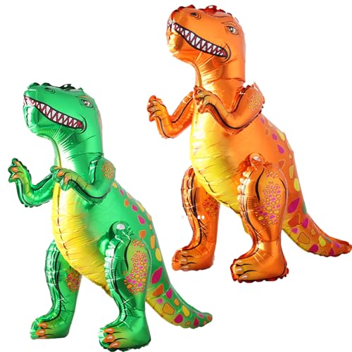 LUKIUP 2 Stück Dino Ballon, 3D Dinosaurier Luftballon Große Folientier Luftballons Tyrannosaurus Rex ballon fur Jungen Geburtstag Dschungel Party Jurassic Feier Dino Party Deko von LUKIUP