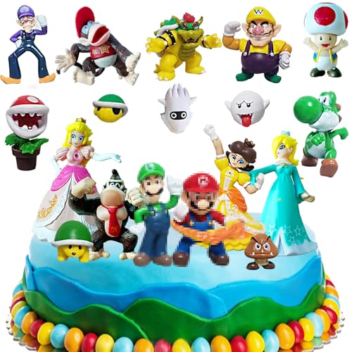 18 Stück Mario Toppers, 3D Mini Figuren Tortendeko, Mario Figuren Cake Topper, Mario Geburtstag Tortendeko für Baby Shower, Kinder Geburtstag Party von LUKIUP