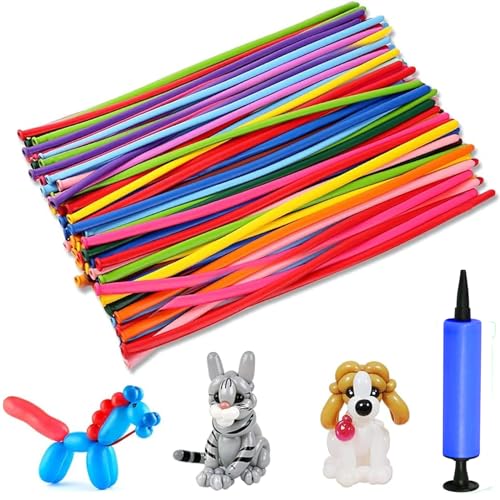 LUKIUP Modellierballons mit Pumpe, 100 Pcs Lange Bunte Ballons, Modeling Balloons Long Magic, Bunt luftballon tiere Für Geburtstage Veranstaltungen Dekoration, Partys, Hochzeiten Zauberballons von LUKIUP
