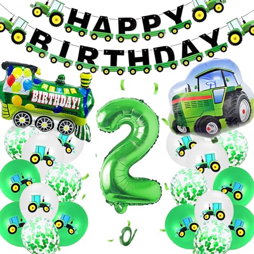 LUKIUP 24 Stück Traktor Geburtstag 2 Jahre, Traktor Luftballon 2 Jahre Junge, Traktor Geburtstag Deko, Geburtstagsdeko 2 Jahre Junge, Traktor Ballons für Kindergeburtstag Party Deko von LUKIUP
