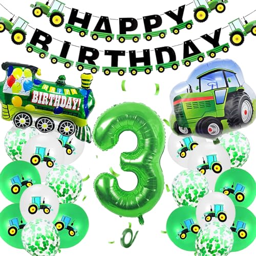 LUKIUP 24 Stück Traktor Geburtstag 3 Jahre, Traktor Luftballon 3 Jahre Junge, Traktor Geburtstag Deko, Geburtstagsdeko 3 Jahre Junge, Traktor Ballons für Kindergeburtstag Party Deko von LUKIUP