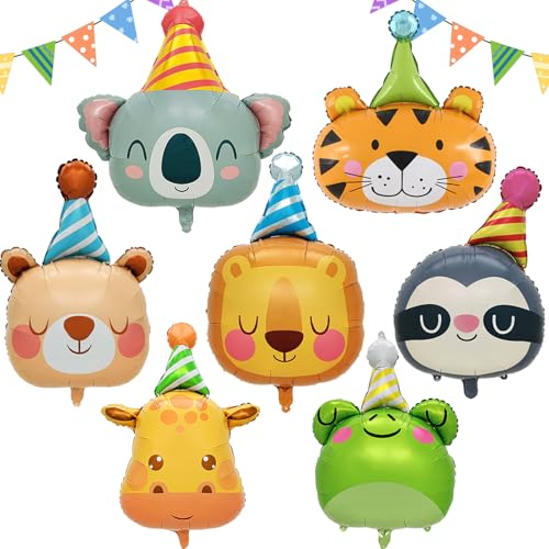 LUKIUP 7 PCS Folienballon Tiere, XXL Folienballon Animals, Party Animals Tierkopf Ballons Waldtiere Geburtstag Deko, für Junge Mädchen Kind party animals Geburtstag Party Deko von LUKIUP