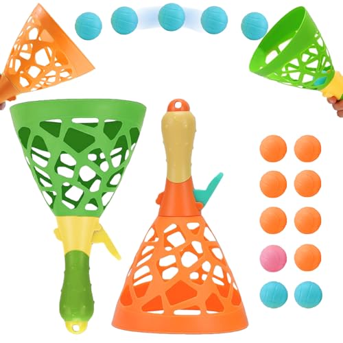 LUKIUP Fangballspiel Kinder Outdoor, mit Zwei Farben - 2 Fangbechern und 10 Bällen, Fangbecher Ballspiel, Fang den Ball Wurfspiel für Kinder Outdoor Indoor Spielaktivitäten (Orange Grün) von LUKIUP