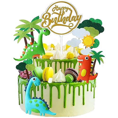 Kuchendeko Dinosaurier, 13 Stück Dschungel Tortendeko, Tortendeko Geburtstag Junge, Dinosaurier Kuchen Deko, Cake Topper für Kinder Party von LUKIUP