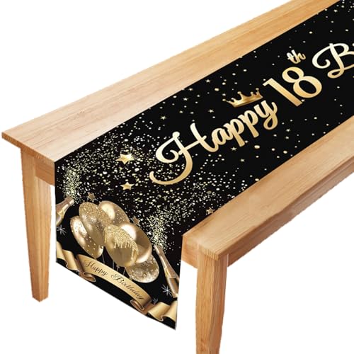 LUKIUP Tischläufer 18 Geburtstag, Schwarz Gold Happy 18th Birthday Tischband zum 18. Geburtstag, Feier Party Dinner Tisch Leinen Tuch Deko für Männer Frauen Jahrestag Zuhause Küche Draußen LUKIUP Tischläufer 18 Geburtstag, Schwarz Gold Happy 18th Birthday Tischband zum 18. Geburtstag, Feier Party Dinner Tisch Leinen Tuch Deko für Männer Frauen Jahrestag Zuhause Küche Draußen von LUKIUP
