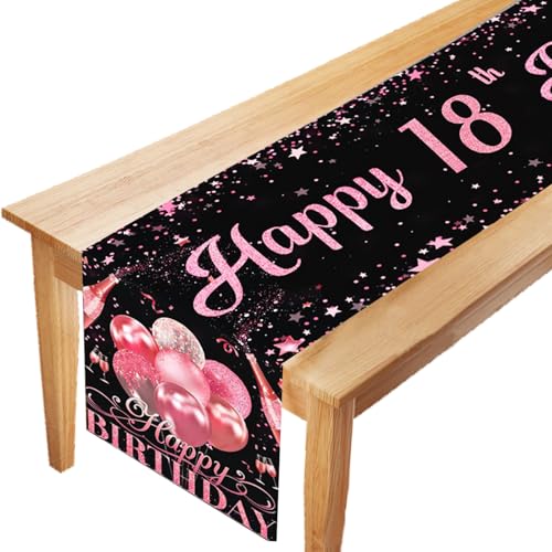 LUKIUP Tischläufer 18 Geburtstag Schwarz Rosa Happy, Tischband zum, 18. Geburtstag Mädchen Frauen Jahrestag Feier Party Dinner Tisch Leinen Tuch Deko für Zuhause Küche Draußen Drinnen, 180x35 cm LUKIUP Tischläufer 18 Geburtstag Schwarz Rosa Happy, Tischband zum, 18. Geburtstag Mädchen Frauen Jahrestag Feier Party Dinner Tisch Leinen Tuch Deko für Zuhause Küche Draußen Drinnen, 180x35 cm von LUKIUP