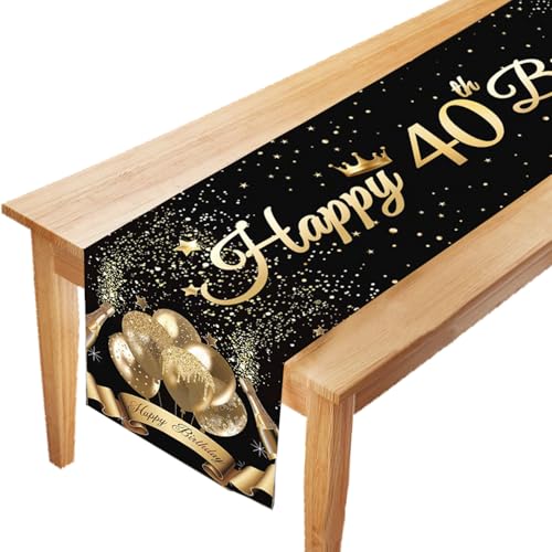 LUKIUP Tischläufer 40 Geburtstag Schwarz Gold Happy, 40. Geburtstag Männer Frauen Jahrestag Feier Party Dinner Tisch Leinen Tuch Deko für Zuhause Küche Draußen Drinnen, 180x35 cm LUKIUP Tischläufer 40 Geburtstag Schwarz Gold Happy, 40. Geburtstag Männer Frauen Jahrestag Feier Party Dinner Tisch Leinen Tuch Deko für Zuhause Küche Draußen Drinnen, 180x35 cm von LUKIUP