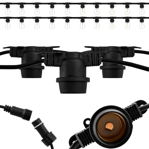 Lumiled Lichterkette Außen 20M mit 20x E27 Fassung 230V Gartenlichter Außenlichterkette Garten Balkon Terrasse Party 20er Dekolampe Outdoor Stecker IP44 wasserdicht Girlanden schwarz Hochzeit Sommer von Lumiled