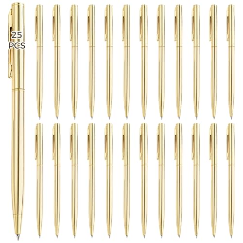 25 Stück Großpackung Metall-Kugelschreiber, elegantes Gold-Finish-Schreibset mit Clips, ideal für Hochzeiten und Partys von LUMINFLY