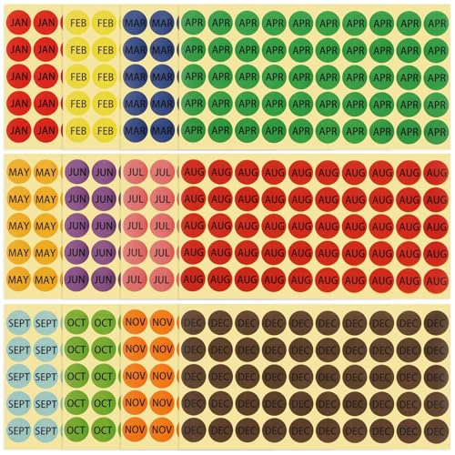 4800 Stück bunte Monatsaufkleber, selbstklebende 12-Monatsplaner-Etiketten, 1 runde Etiketten, 96 Blatt mit je 50 Etiketten für Farbkodierung und Organisation 4800 Stück bunte Monatsaufkleber, selbstklebende 12-Monatsplaner-Etiketten, 1 runde Etiketten, 96 Blatt mit je 50 Etiketten für Farbkodierung und Organisation von LUMINFLY