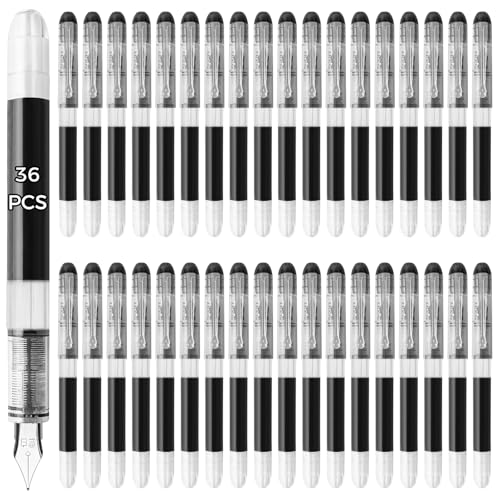 Einweg-Füllfederhalter, feine 0,02-Edelstahlfeder mit schnell trocknender Tinte, große Kapazität, ideal für Schreiben, Kunst, Büro und Studenten, 36 Stück (schwarz) von LUMINFLY