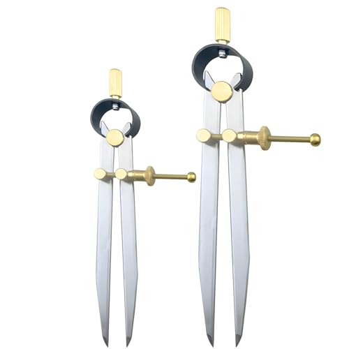 Flügelteilerkompass aus Karbonstahl mit Messingbeschlägen, verstellbares Anreißwerkzeug für Holzbearbeitung, Lederhandwerk, 2er-Pack Präzisionsmess-Set von LUMINFLY