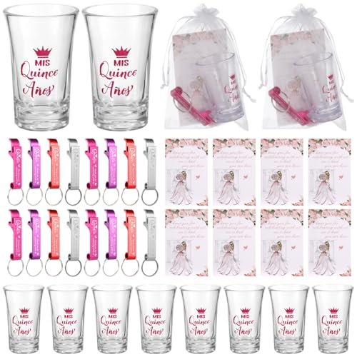 LUMINFLY 25-teiliges Quinceanera Partygeschenk-Set, enthält klare Acryl-Schnapsgläser, Dankeskarten, Flaschenöffner, Schlüsselanhänger, Organza-Beutel für Gastgeschenke LUMINFLY 25-teiliges Quinceanera Partygeschenk-Set, enthält klare Acryl-Schnapsgläser, Dankeskarten, Flaschenöffner, Schlüsselanhänger, Organza-Beutel für Gastgeschenke von LUMINFLY