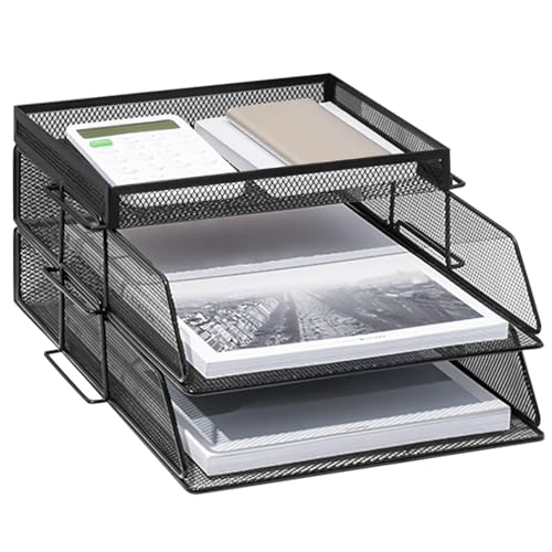 Schreibtisch-Organizer mit 3 Ebenen, Papier- und Aktenablage aus Metall für Büro, Briefablage, Netz-Organizer für Schreibtisch und Tischplatte Schreibtisch-Organizer mit 3 Ebenen, Papier- und Aktenablage aus Metall für Büro, Briefablage, Netz-Organizer für Schreibtisch und Tischplatte von LUMINFLY