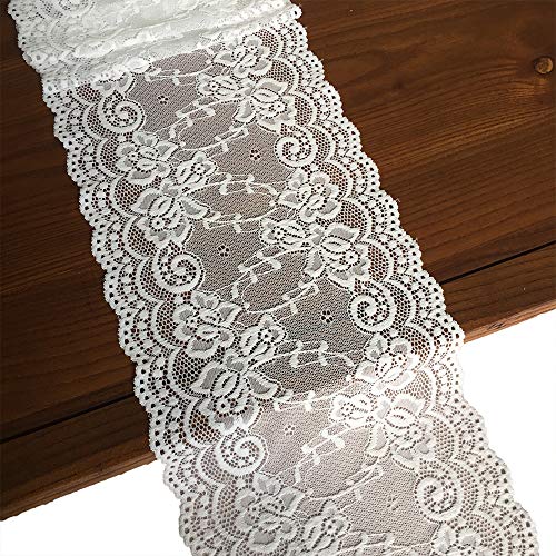 17,8 cm breiter, dehnbarer Spitzenstoff mit Blumenmuster, elastischer Besatz, für Kleidung und Bastelbedarf, 4,5 m (weiß) von LUMKET