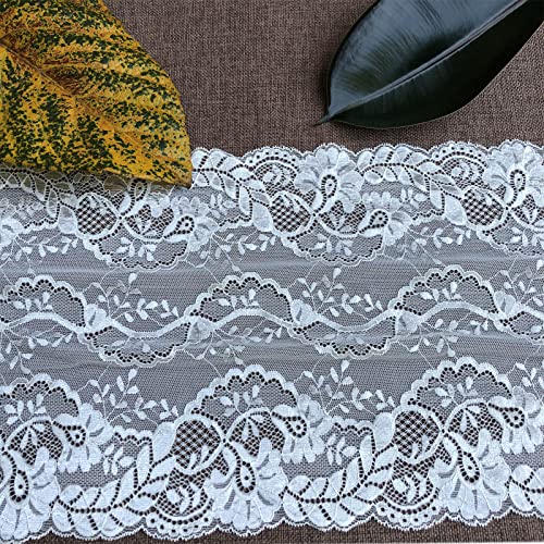 LUMKET 25,4 cm breites Spitzenband Schleifenband aus Stretch-Spitze für Tischläufer, Kleidung, Hochzeit und Bastelarbeiten, 4,5 m (5019 Weiß) von LUMKET