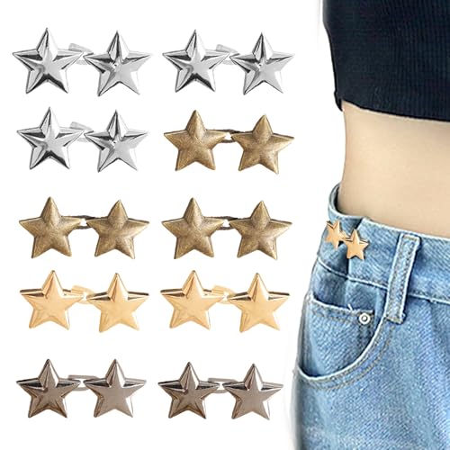 LUMOOM 10 Paare Hosen enger machen Clip, Verstellbar Hosenclips, Stern Knöpfe, Knöpf ohne Nähen, Nagelfreie Taillenschnallen, Hosenknopf, für Hosen Verkleinern, DIY Jeans, Damen Rock von LUMOOM