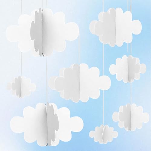 LUMOOM 16 Stück 3D Wolken Hängende Dekorationen für Decke, Künstliche Wolken Requisiten und Ornamente, Hängedekor für Kinderzimmer, Bühnendekor, Babytaufe, Hochzeit, Party von LUMOOM
