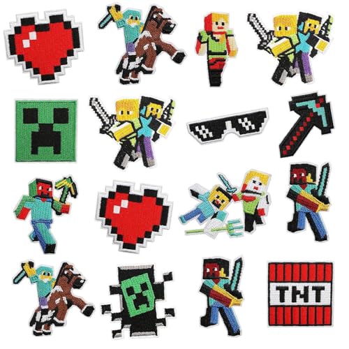 LUMOOM 16 Stück Bügelbilder Kinder Set, Videospiel Spiel Flicken zum Aufbügeln, Gestickte Bügelflicken Motive, Aufnäher für Kleidung, für Textilien - Kleidung, Jeans, Taschen, Dekoration LUMOOM 16 Stück Bügelbilder Kinder Set, Videospiel Spiel Flicken zum Aufbügeln, Gestickte Bügelflicken Motive, Aufnäher für Kleidung, für Textilien - Kleidung, Jeans, Taschen, Dekoration von LUMOOM
