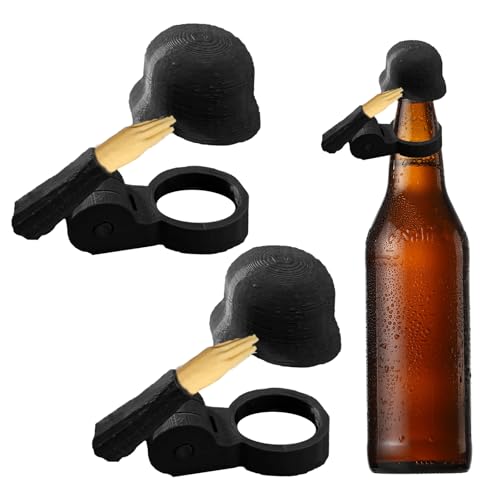 LUMOOM 2 Stück Soldat Salute Bier, Lustiger Salute-Soldaten-Bierhelm, Flaschenverschlüsse, Wiederverwendbar, Dekorative Kappen, für Veteranen, aktive Soldaten, Grillparty, Bar (Schwarz) von LUMOOM