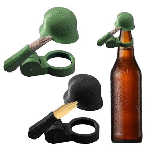 LUMOOM 2 Stück Soldat Salute Bier, Lustiger Salute-Soldaten-Bierhelm, Flaschenverschlüsse, Wiederverwendbar, Dekorative Kappen, für Veteranen, aktive Soldaten, Grillparty, Bar (Schwarz+Grün) von LUMOOM