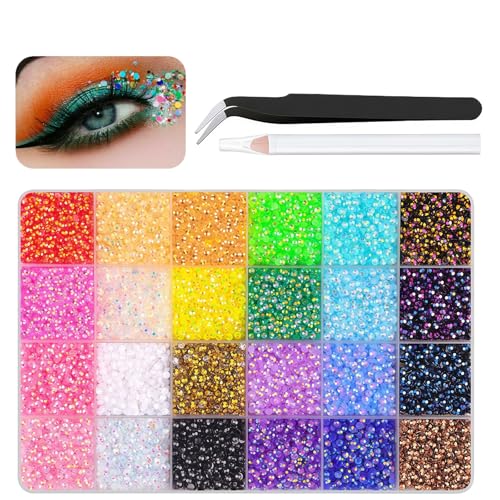 LUMOOM 24000 Stück 3mm Strasssteine Nägel, Bunte Harz Kristall Glitzersteine zum Bekleben, Runde Rhinestones für DIY Basteln Bedazzling Gesicht Kleidung Kunsthandwerk von LUMOOM