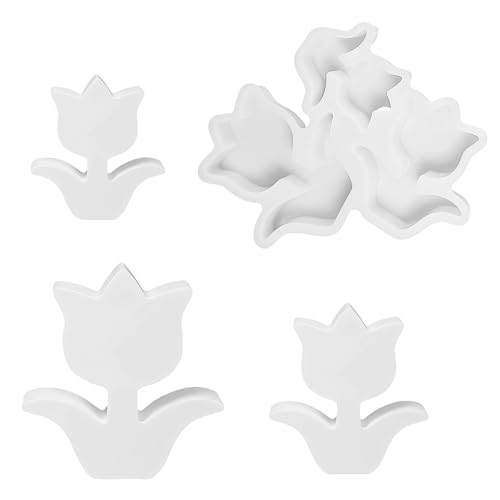 LUMOOM 3 Stück Silikonform Tulpe, Silikonformen Gießformen Frühling, Gießform Silikon, Gipsformen zum Gießen, 3D Silikonform Blumen DIY Deko, für Gips Kerzen von LUMOOM