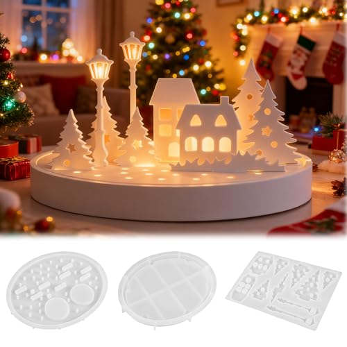 LUMOOM 3 Stück Silikonformen Gießformen Häuser, Silikonform Haus für Kerzenhalter, Silikonformen Gießformen Weihnachten, Gussformen für Gips zum Gießen & Epoxidharz von LUMOOM
