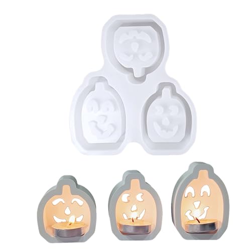 LUMOOM 3 Stück Silikonformen Gießformen Halloween, Silikonform Kürbis, Gießform Silikon Herbst, Gipsformen zum Gießen für DIY Erntedankfest Geschenk, Herbsternte (Kürbiskopf) von LUMOOM
