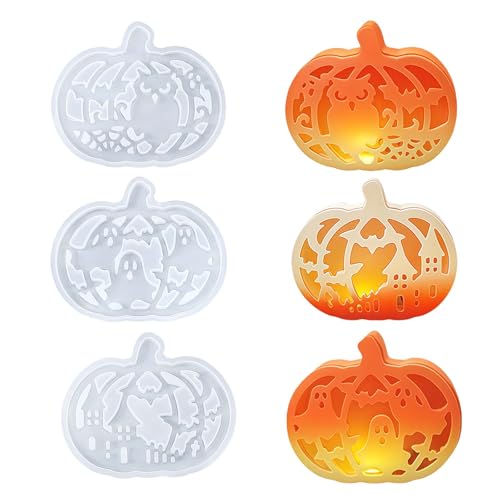 LUMOOM 3 Stück Silikonformen Gießformen Halloween, Silikonform Kürbis, Gießform Silikon Herbst, Gipsformen zum Gießen für DIY Erntedankfest Geschenk, Herbsternte (Kürbislaterne) von LUMOOM