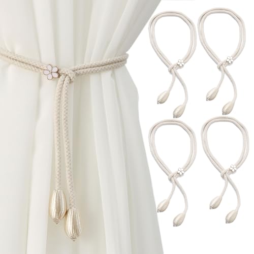 LUMOOM 4 Stück Curtain Rope Buckle, Vorhang Raffhalter, Handgewebt Vorhänge Seil, 48cm Lange Gardinenhalter, Raffhalter für Gardinen, Ideal für Wohnzimmer und Schlafzimmer (Beige) von LUMOOM