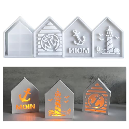 LUMOOM 4 Stück Silikonform Haus Leuchtturm Anker, Silikonformen Gießformen Häuser, 3D Gipsformen zum Gießen, Silikon Maritim Häuser, für DIY Handwerk, Heimdekor Sommer, Epoxidharz Formen LUMOOM 4 Stück Silikonform Haus Leuchtturm Anker, Silikonformen Gießformen Häuser, 3D Gipsformen zum Gießen, Silikon Maritim Häuser, für DIY Handwerk, Heimdekor Sommer, Epoxidharz Formen von LUMOOM