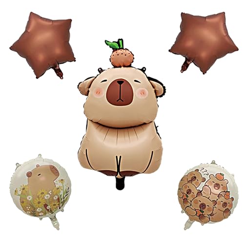 LUMOOM 5 Stück Capybara Party Ballons, Kapibara Luftballons Geburtstag, Exquisite Nette Cartoon Animal Balloon Set für Geburtstagsfeier, Kinderparty und Jubiläen (Mandarine) von LUMOOM