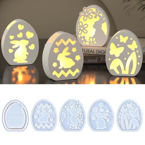 LUMOOM 5 Stück Silikonformen Gießformen Ostern Osterhase DIY Silikonform Hase für 3D Ostern Dekoration, Handwerk, Kerzen & Seife Hochwertiges Silikon von LUMOOM
