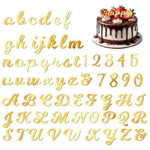 LUMOOM 64 Stück Buchstaben Tortendeko Gold, Cake Topper Geburtstag, Kuchen Deko, A-Z Alphabet und 0-9 Zahlen Kuchendekorationen für Babyparty Jubiläen Hochzeit (Gold) von LUMOOM