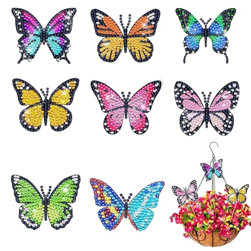 LUMOOM 8 Stück Diamond Painting Schmetterling Set, DIY Basteln Ornaments Kit, Garten Schmetterlinge Deko, Diamond Painting Kinder Erwachsene für Garten und Balkon Deko (A) von LUMOOM