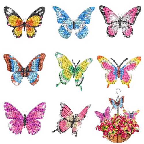 LUMOOM 8 Stück Diamond Painting Schmetterling Set, DIY Basteln Ornaments Kit, Garten Schmetterlinge Deko, Diamond Painting Kinder Erwachsene für Garten und Balkon Deko (C) von LUMOOM
