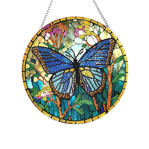 LUMOOM Diamond Painting Anhänger, Bastelset für Erwachsene 5D Diamond Painting Fensterbilder mit Kette, Diamant Hängende Schmetterling, für Fenster Wand und Eingang Decor (A) von LUMOOM