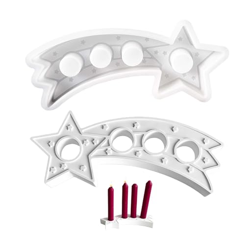 LUMOOM Silikon Gießformen Weihnachten, 4 Löcher Sockel Pentagramm-Kerzenhalterform, Stern-Form Gips Gießen Formen, Kerzen Silikonformen, DIY Epoxidharz Silikonform von LUMOOM
