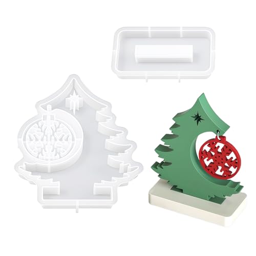 LUMOOM Silikonform Weihnachten, 2-teilige Gießformen Silikon Weihnachtsbaum mit Sockel für Epoxidharz & Gips, Wiederverwendbare Tannenbaum Gießform für Kerzen und Seife von LUMOOM