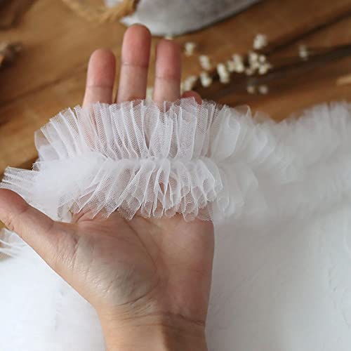 LUMoony 1 Yard 6cm Breite Elastischer Plissee-Chiffon-Spitzen-Rüschenbesatz-Bandbesatz-Stoff 2-Lagen-Stretch-Plissee-Spitzenrandbesatz-Band-Applikations-Nähhandwerk-Brautkleid-Spitzenstoff LUMoony 1 Yard 6cm Breite Elastischer Plissee-Chiffon-Spitzen-Rüschenbesatz-Bandbesatz-Stoff 2-Lagen-Stretch-Plissee-Spitzenrandbesatz-Band-Applikations-Nähhandwerk-Brautkleid-Spitzenstoff von LUMoony