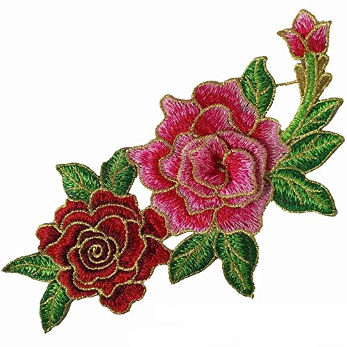 LUMoony 2Pcs gestickte Pfingstrose Blumen Patch Applikation Pfingstrose gestickte Blumen Patches gesticktes Bügelbild Nähzubehör von LUMoony