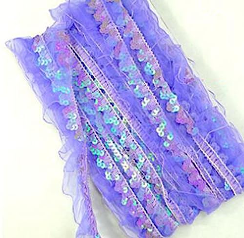 LUMoony Glitzer Pailletten Spitzenband Paillettenband 12 M 2.5-3cm Vintage Organza Rüschen Paillette Stoff Ribbon Applique Trim Spitzenborte Dekoband für DIY Nähen Hochzeit Kostüme Deko von LUMoony