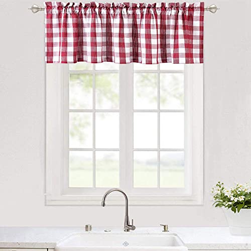 LUMoony Kurzstores Gardinen Küche Vorhänge Gardine Karierte Küche Gardine Scheibengardine Vintage Bistrogardine Kurzvorhang Kariert Café-Vorhänge Baumwolle Leinen Kurzgardine 1Pcs von LUMoony