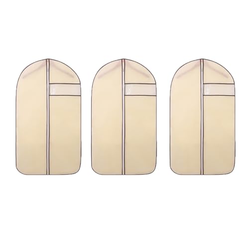 LUNAIZHUO Kleidersack zur Schrankaufbewahrung und für Unterwegs, Kleiderhülle mit Transparentem Fenster für T-Shirt, Jacke, Mäntel, 3er-Set, Oxford-Stoffe(Beige,60x90cm/24x35in) von LUNAIZHUO