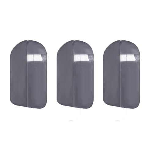 LUNAIZHUO Kleidersack zur Schrankaufbewahrung und für Unterwegs, Kleiderhülle mit Transparentem Fenster für T-Shirt, Jacke, Mäntel, 3er-Set, Oxford-Stoffe(Gray,60x100cm/24x39in) von LUNAIZHUO